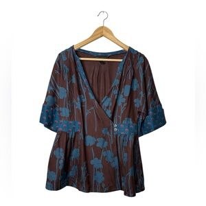 Marc By Marc Jacobs Floral 100% Silk Wrap V Neck Blouse Large